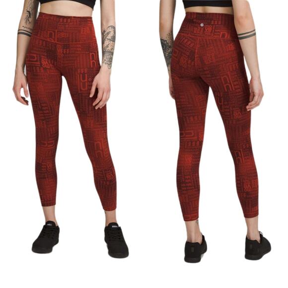 Lululemon Wunder Train Leggings High-Rise Crop Tight Words Womens Sz 4 Ombre Red - Picture 4 of 14